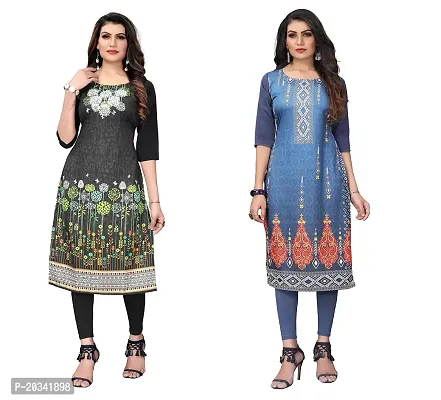 SANSKRUTI FASHION Women's Crepe Digital Print Straight Kurta(Pack of 2) (L, DARKBLACKBluegrey)