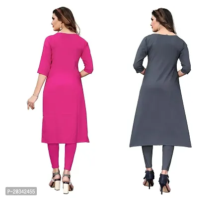 SANSKRUTI FASHION Women's Crepe Digital Print Straight Kurta(Pack of 2) (M, PinkLIGHTGREY)-thumb2