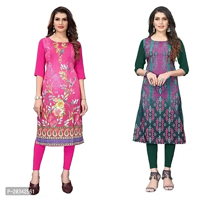 SANSKRUTI FASHION Women's Crepe Digital Print Straight Kurta(Pack of 2) (XXL, HOTPINKOliveGreen)