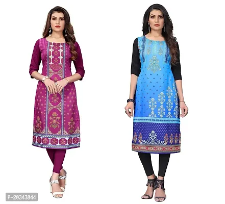 SANSKRUTI FASHION Women's Crepe Digital Print Straight Kurta(Pack of 2) (S, DARKPURPELBabyblue)-thumb0