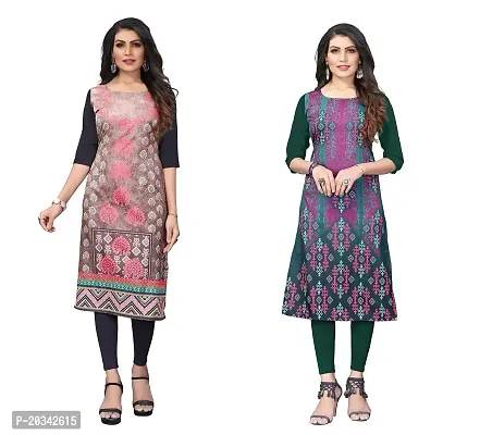 SANSKRUTI FASHION Women's Crepe Digital Print Straight Kurta(Pack of 2)-thumb0