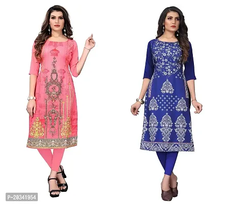 SANSKRUTI FASHION Women's Crepe Digital Print Straight Kurta(Pack of 2) (S, CORALPINKBLUEVIOLOT)-thumb0