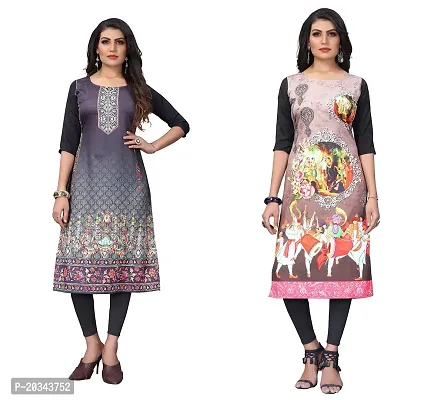 SANSKRUTI FASHION Women's Crepe Digital Print Straight Kurta(Pack of 2) (M, SILVERBLACKCream)-thumb0