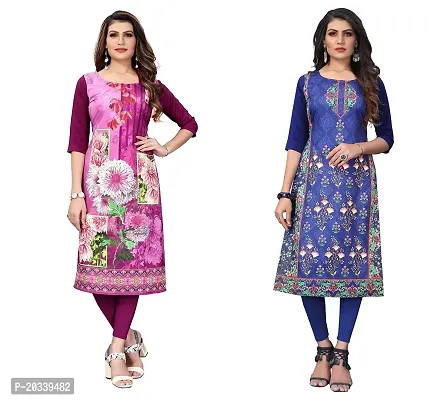 SANSKRUTI FASHION Women's Crepe Digital Print Straight Kurta(Pack of 2) (S, PURPELDODGEBLUE)-thumb0