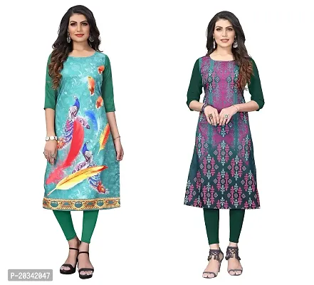 SANSKRUTI FASHION Women's Crepe Digital Print Straight Kurta(Pack of 2) (XL, SeagreenOliveGreen)-thumb0