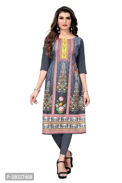 SANSKRUTI FASHION Women's Crepe Digital Print Straight Kurta (S, Grey)-thumb0