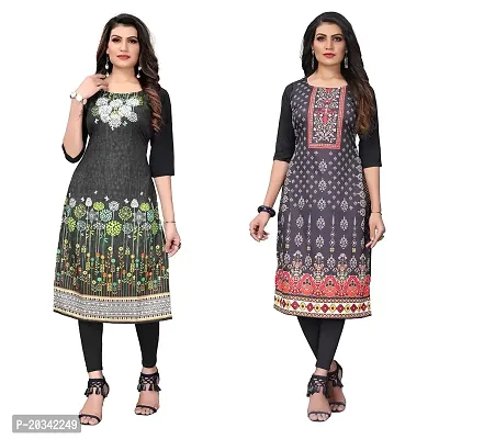 SANSKRUTI FASHION Women's Crepe Digital Print Straight Kurta(Pack of 2) (L, DARKBLUEREDBLACK)