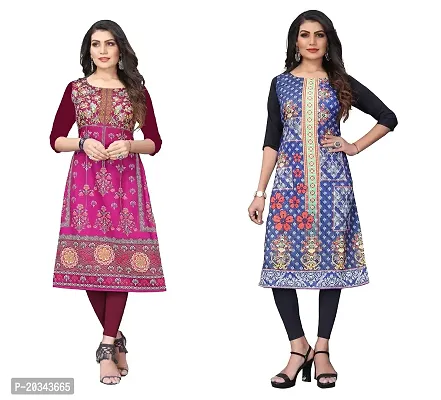 SANSKRUTI FASHION Women's Crepe Digital Print Straight Kurta(Pack of 2) (XL, PURPELSTEEBLUE)-thumb0