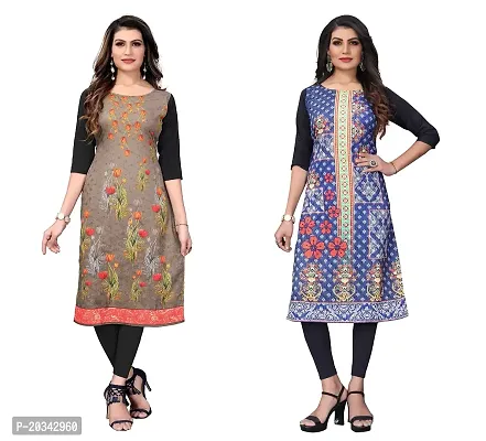 SANSKRUTI FASHION Women's Crepe Digital Print Straight Kurta(Pack of 2) (L, SADDLEBROWNSTEEBLUE)