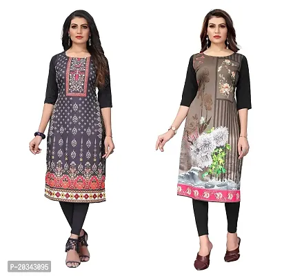 SANSKRUTI FASHION Women's Crepe Digital Print Straight Kurta(Pack of 2) (XXL, REDBLACKWHITEBLACK)-thumb0