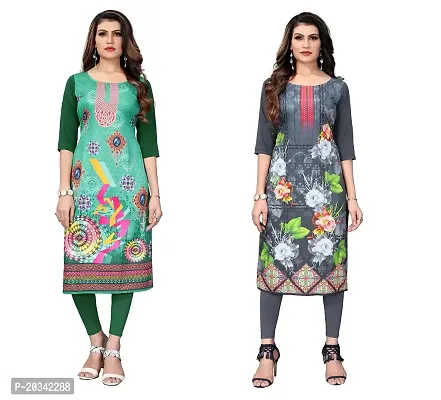 SANSKRUTI FASHION Women's Crepe Digital Print Straight Kurta(Pack 2) (S, DarkGreenLIGHTGREY)