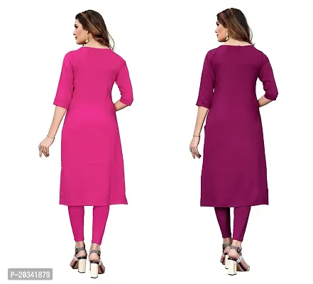 SANSKRUTI FASHION Women's Crepe Digital Print Straight Kurta(Pack 2) (L, PinkDARKPURPEL)-thumb2