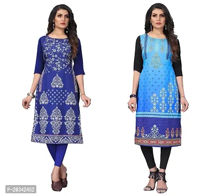 SANSKRUTI FASHION Women's Crepe Digital Print Straight Kurta(Pack of 2) (L, BLUEVIOLOTBabyblue)