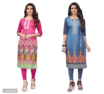 SANSKRUTI FASHION Women's Crepe Digital Print Straight Kurta(Pack 2) (XXL, PinkBluegrey)-thumb0