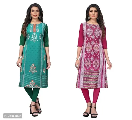 SANSKRUTI FASHION Women's Crepe Digital Print Straight Kurta(Pack of 2) (XXL, SeagreenDEEPPINK)