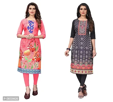 SANSKRUTI FASHION Women's Crepe Digital Print Straight Kurta(Combo) (S, PeachREDBLACK)-thumb0