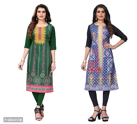 SANSKRUTI FASHION Women's Crepe Digital Print Straight Kurta(Pack of 2) (L, LightGreenSTEEBLUE)