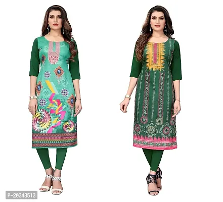 SANSKRUTI FASHION Women's Crepe Digital Print Straight Kurta(Pack 2) (XXL, DarkGreenLightGreen)-thumb0