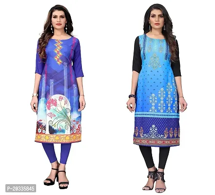 SANSKRUTI FASHION Women's Crepe Digital Print Straight Kurta(Pack of 2) (M, BlueBabyblue)