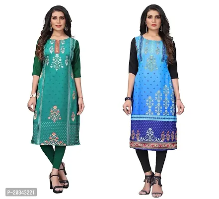 SANSKRUTI FASHION Women's Crepe Digital Print Straight Kurta(Pack of 2) (S, SeagreenBabyblue)