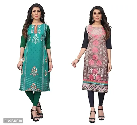 SANSKRUTI FASHION Women's Crepe Digital Print Straight Kurta(Pack of 2) (M, SeagreenBABYGREEN)