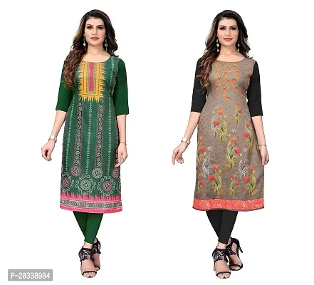 SANSKRUTI FASHION Women's Crepe Digital Print Straight Kurta(Pack of 2) (M, LightGreenSADDLEBROWN)