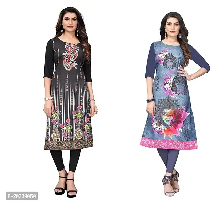 SANSKRUTI FASHION Women's Crepe Digital Print Straight Kurta(Pack of 2) (M, BlackSALTEGREY)-thumb0