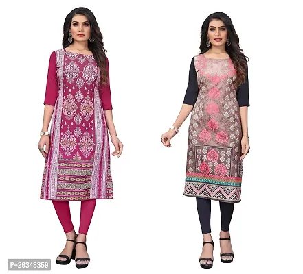 SANSKRUTI FASHION Women's Crepe Digital Print Straight Kurta(Pack of 2) (S, DEEPPINKBABYGREEN)