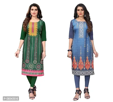 SANSKRUTI FASHION Women's Crepe Digital Print Straight Kurta(Pack of 2) (XXL, LightGreenBluegrey)