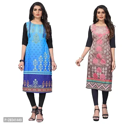 SANSKRUTI FASHION Women's Crepe Digital Print Straight Kurta(Pack of 2) (XXL, BabyblueBABYGREEN)-thumb0