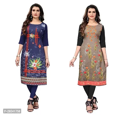 SANSKRUTI FASHION Women's Crepe Digital Print Straight Kurta(Pack of 2) (L, DARKBLUESADDLEBROWN)