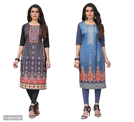 SANSKRUTI FASHION Women's Crepe Digital Print Straight Kurta(Pack of 2) (XL, REDBLACKBluegrey)-thumb0