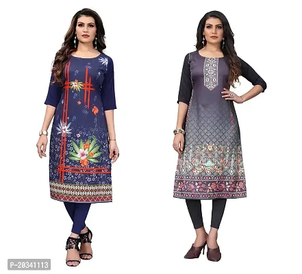 SANSKRUTI FASHION Women's Crepe Digital Print Straight Kurta(Pack of 2) (M, DARKBLUESILVERBLACK)