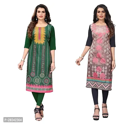 SANSKRUTI FASHION Women's Crepe Digital Print Straight Kurta(Pack of 2) (M, LightGreenBABYGREEN)