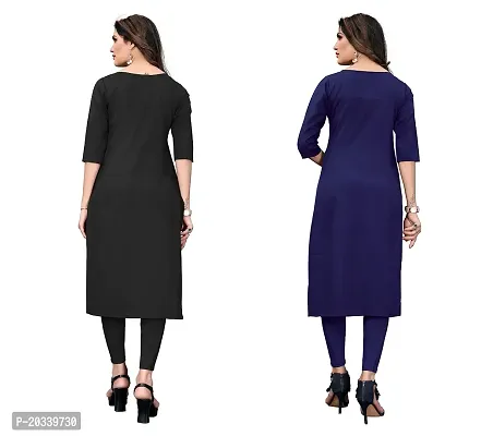 SANSKRUTI FASHION Women's Crepe Digital Print Straight Kurta(Pack of 2) (S, BlackNAVYBLUE)-thumb2