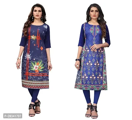 SANSKRUTI FASHION Women's Crepe Digital Print Straight Kurta(Pack of 2) (S, DARKBLUEDODGEBLUE)