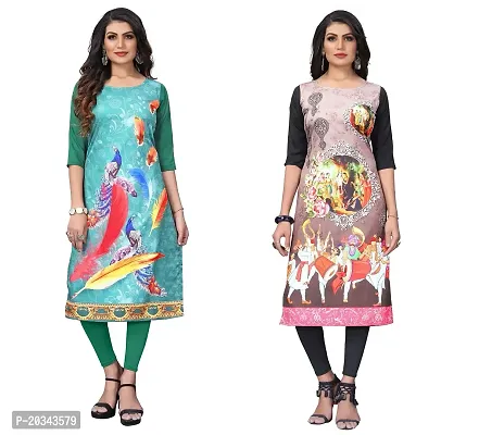 SANSKRUTI FASHION Women's Crepe Digital Print Straight Kurta(Pack of 2) (S, SeagreenCream)