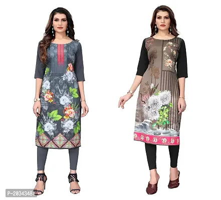 SANSKRUTI FASHION Women's Crepe Digital Print Straight Kurta(Pack of 2) (M, LIGHTGREYWHITEBLACK)