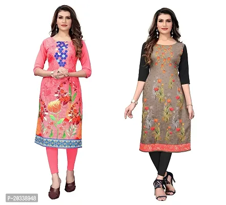 SANSKRUTI FASHION Women's Crepe Digital Print Straight Kurta(Combo) (L, PeachSADDLEBROWN)-thumb0