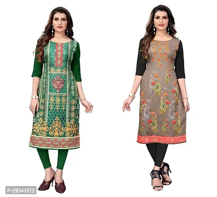 SANSKRUTI FASHION Women's Crepe Digital Print Straight Kurta(Pack of 2) (XXL, ForestGreenSADDLEBROWN)-thumb0