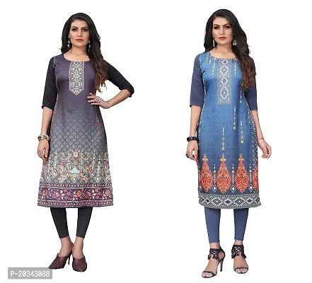 SANSKRUTI FASHION Women's Crepe Digital Print Straight Kurta(Pack of 2) (XL, SILVERBLACKBluegrey)