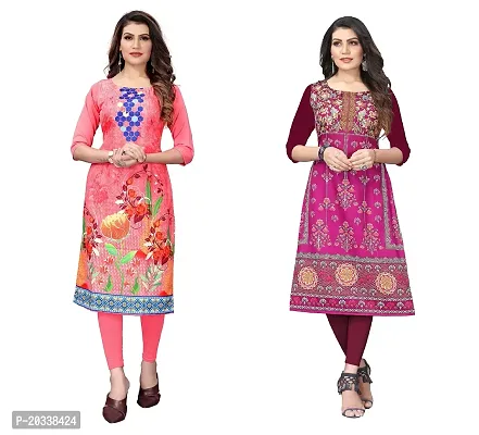 SANSKRUTI FASHION Women's Crepe Digital Print Straight Kurta(Pack 2) (L, PeachPURPEL)