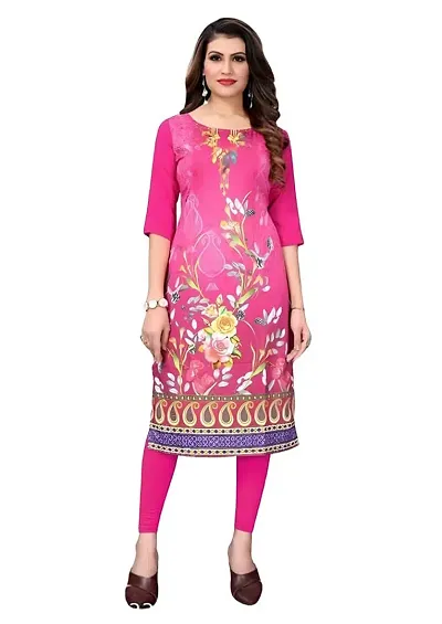 PREMVATI FASHION Women's Crepe Digital Print Straight Kurta (S, Pink)