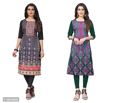 SANSKRUTI FASHION Women's Crepe Digital Print Straight Kurta(Pack of 2) (XXL, REDBLACKOliveGreen)