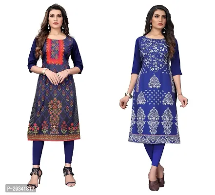 SANSKRUTI FASHION Women's Crepe Digital Print Straight Kurta(Pack of 2) (L, NAVYBLUEBLUEVIOLOT)-thumb0