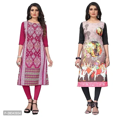 SANSKRUTI FASHION Women's Crepe Digital Print Straight Kurta(Pack of 2) (M, DEEPPINKCream)-thumb0