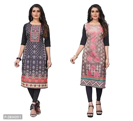 SANSKRUTI FASHION Women's Crepe Digital Print Straight Kurta(Pack of 2) (XL, REDBLACKBABYGREEN)