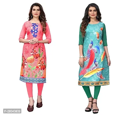 SANSKRUTI FASHION Women's Crepe Digital Print Straight Kurta(Combo) (S, PeachSeagreen)-thumb0