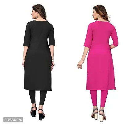 SANSKRUTI FASHION Women's Crepe Digital Print Straight Kurta(Pack of 2) (XXL, DARKBLACKHOTPINK)-thumb2