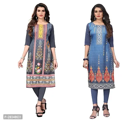 SANSKRUTI FASHION Women's Crepe Digital Print Straight Kurta(Pack of 2) (XXL, GreyBluegrey)-thumb0